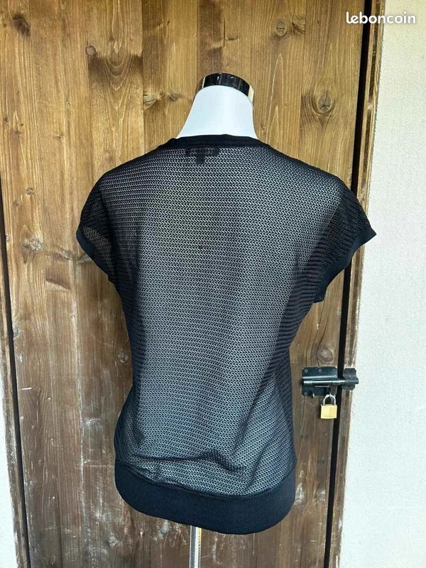 Top maille ajourée 123 Paris noir col V transparent chic taille 36 /S (image 7)