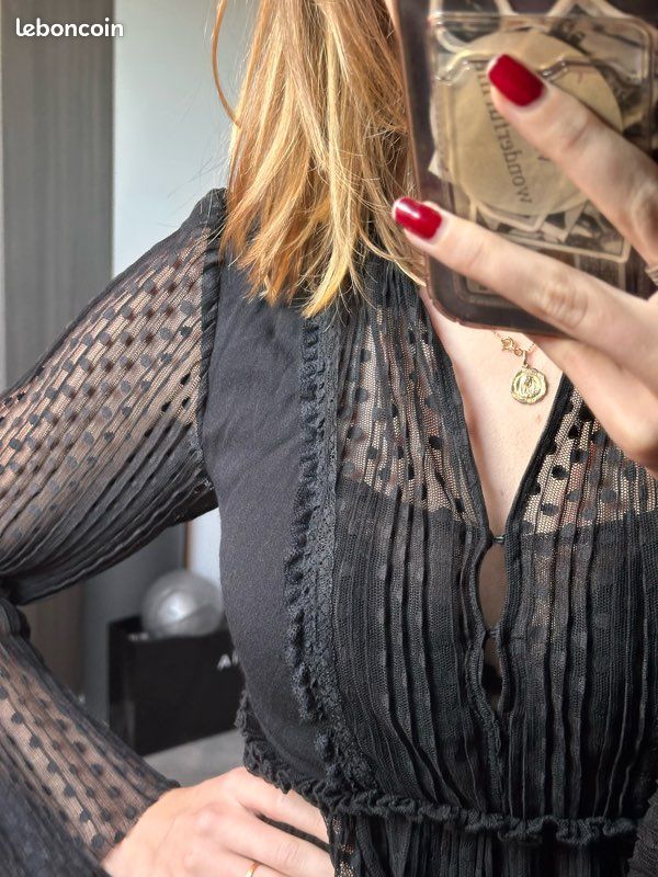 Robe Noire Perlée Maje Taille 2 (UK10) - Neuf Avec étiquettes - Prix Conseillé 350€