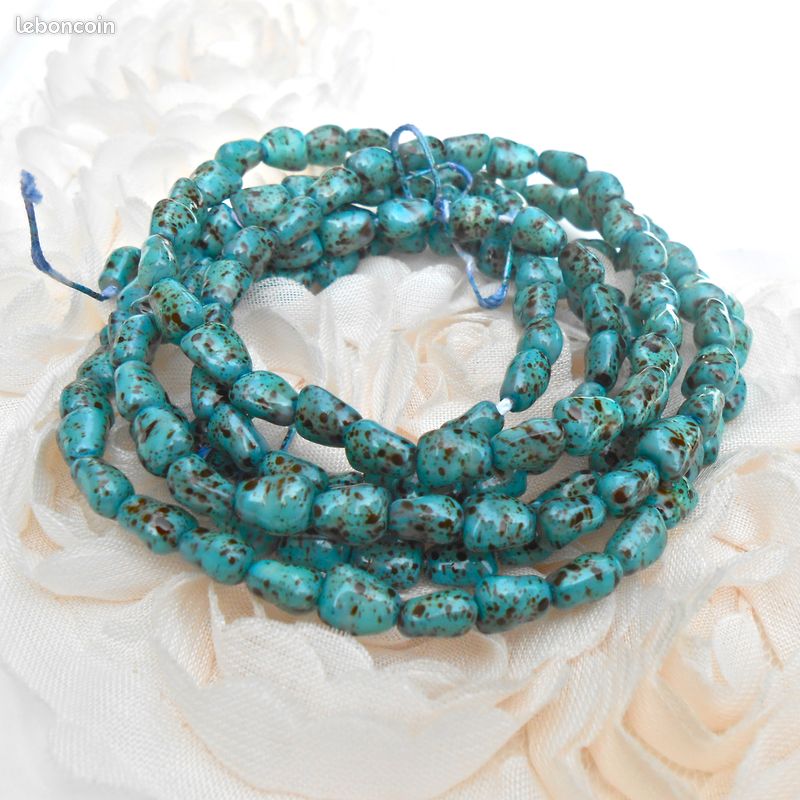 Création Bijoux DIY - 20 Petites Perles Trapèze en Verre & Acrylique Turquoise Style Picasso de 7 MM - Réf. 0024 (image 1)