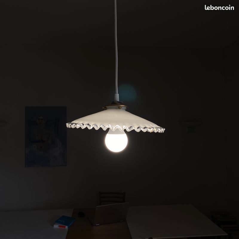 Abat-jour Ancien Verre Et Dentelle Transparente – Lustre Suspension Déco