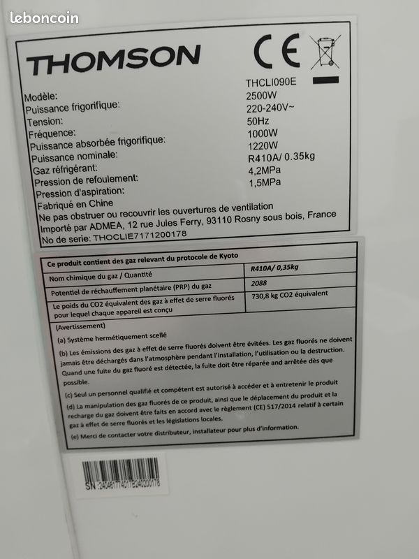Climatiseur mobile ThomsonTHCLIO90E (image 1)