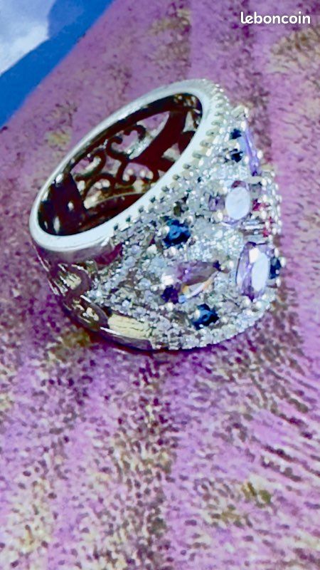 Bague Argent 925 Papillon Zircon Violet Ajustable - Anneau Fiançailles Mariage Femme Homme