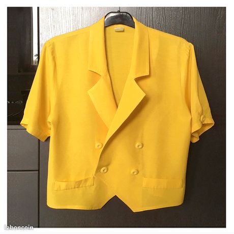 Tailleur Jupe + Veste Jaune Antonelle été 100% Coton - Taille 42, Manches Courtes, Occasion TBE
