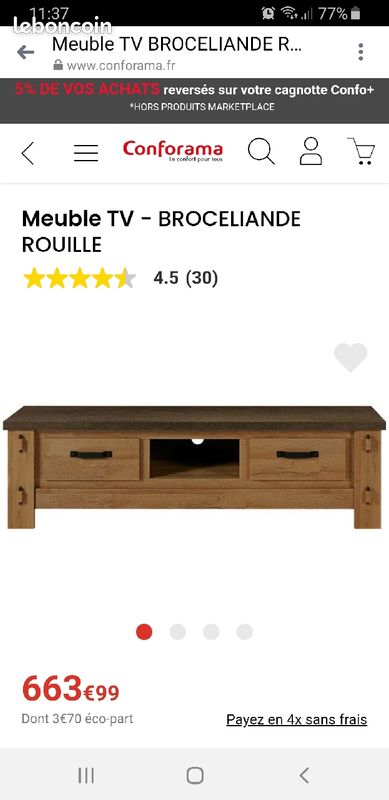 Meuble tv bois de chêne cognac (Moderne) (image 3)