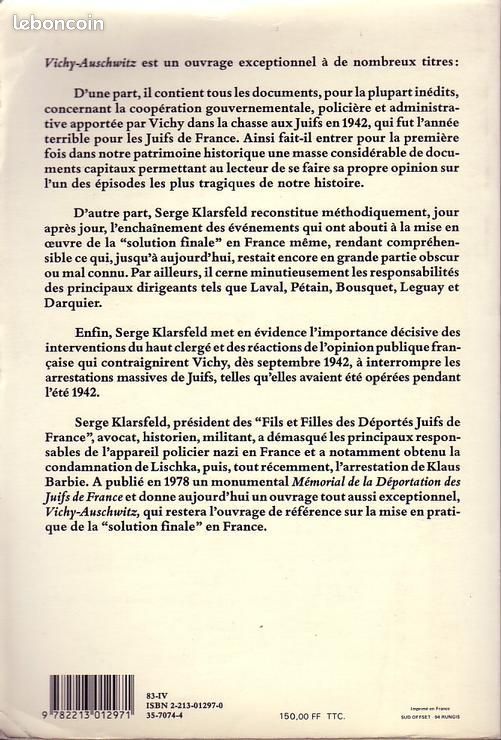Vichy-Auschwitz - Le Rôle De Vichy Dans La Solution Finale De La Question Juive, Tome 1, 1942 - Serg (image 2)