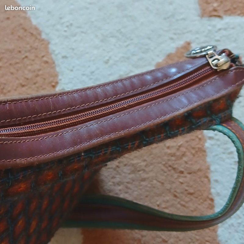 Sac Longchamp Vintage Authentique - Toile Tissée Marron & Bleu (image 7)
