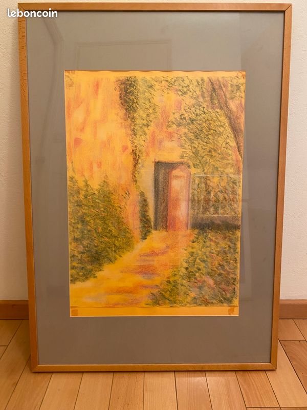 Cadre en hetre avec passe partout et dessin d'une entree de maison et jardin (image 2)