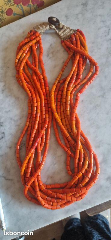 Collier Vintage émaillé Rouge - Pendentif Ancien - Très Bon état