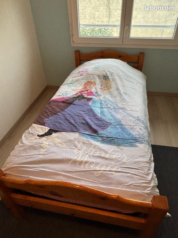 Lit simple bois de pin + matelas Bultex (image 1)