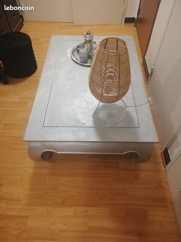 Très belle table basse bois massif couleur argenté (image 4)