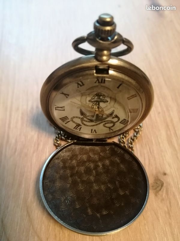 Montre De Poche Ancienne – Ancre, Chaîne, Remontage Manuel, Plaquée Or, 17 Bijoux, Occasion