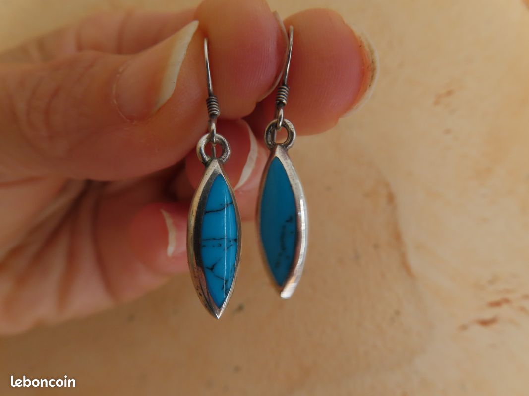 Boucles D'oreilles Pendantes - Argent 925 Plaqué, étoile Avec Cristal Bleu Turquoise à Facettes