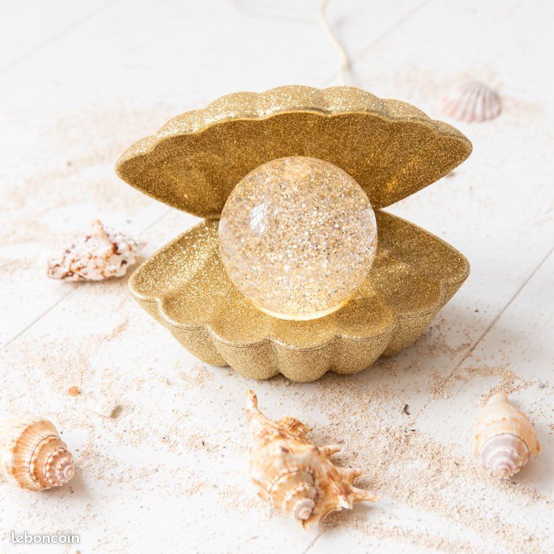 Lampe coquillage à paillettes dorées NEUVE (image 1)