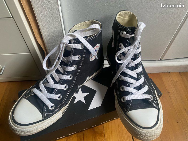 Converse Femme Converse Noir Argent Baskets Converse Chuck Taylor All Star  High Noires Et Blanches 36