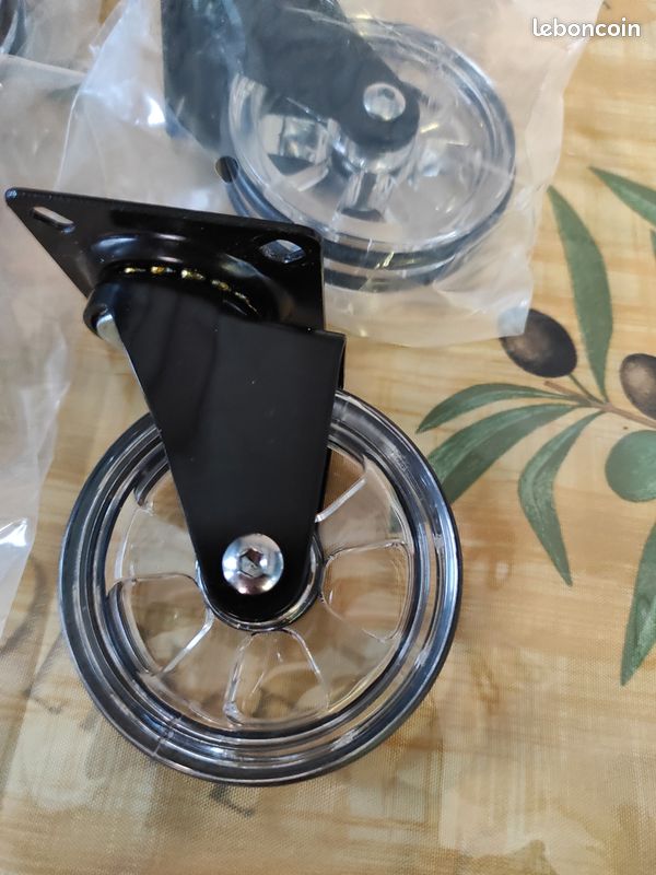 Lot de 4 roulettes design transparente noire diamètre 75 mm pour une charge de 50 kg (image 2)