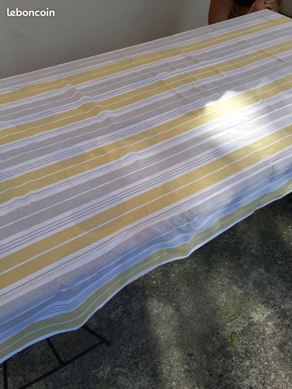 Nappe rectangle coton rayee jaune (image 3)