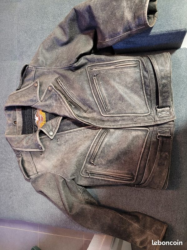 Magnifique blouson cuir gris Harley davidson homme taille XL