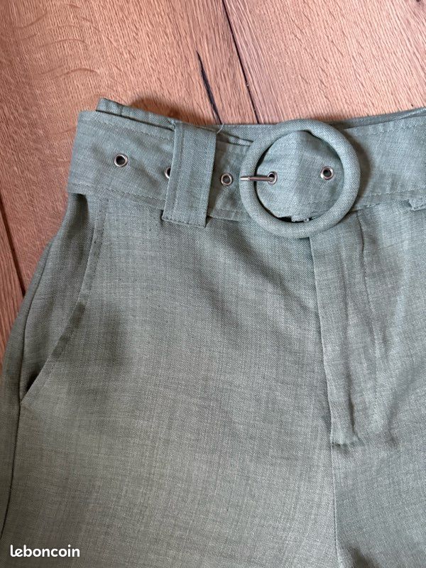 Pantalon taille haute coupe droite vert taille XS/34 (image 3)