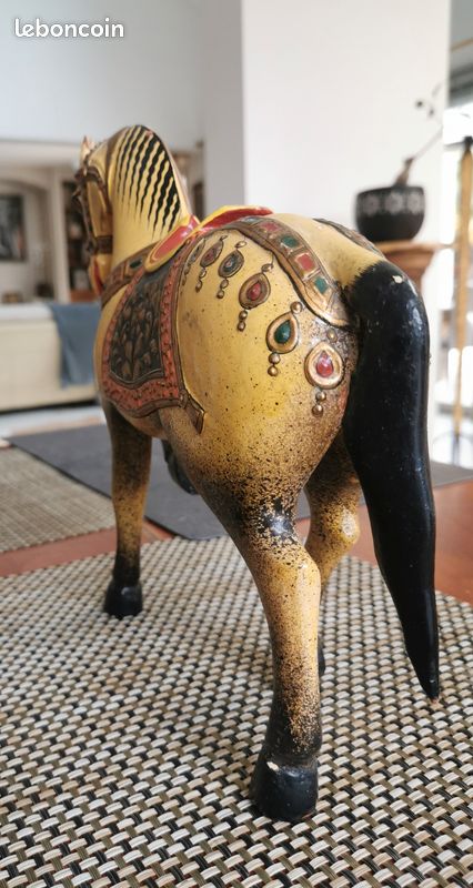 Figurine CHEVAL + 3 autres en BOIS Artisanat Indes (image 5)