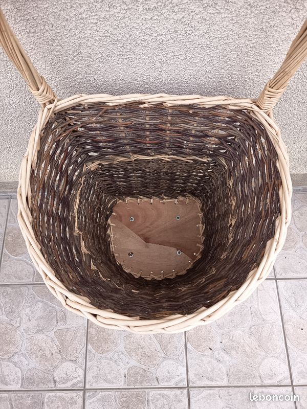 Chariot sur 2 roulettes en osier 43 X 36 X 27-41 cm 52 lites structure en acier, fond en contreplaqué (image 2)