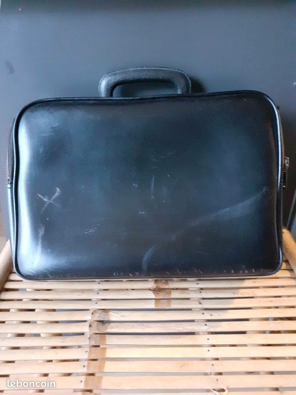 Sacoche cartable cuir noir vintage (année 60) (image 3)