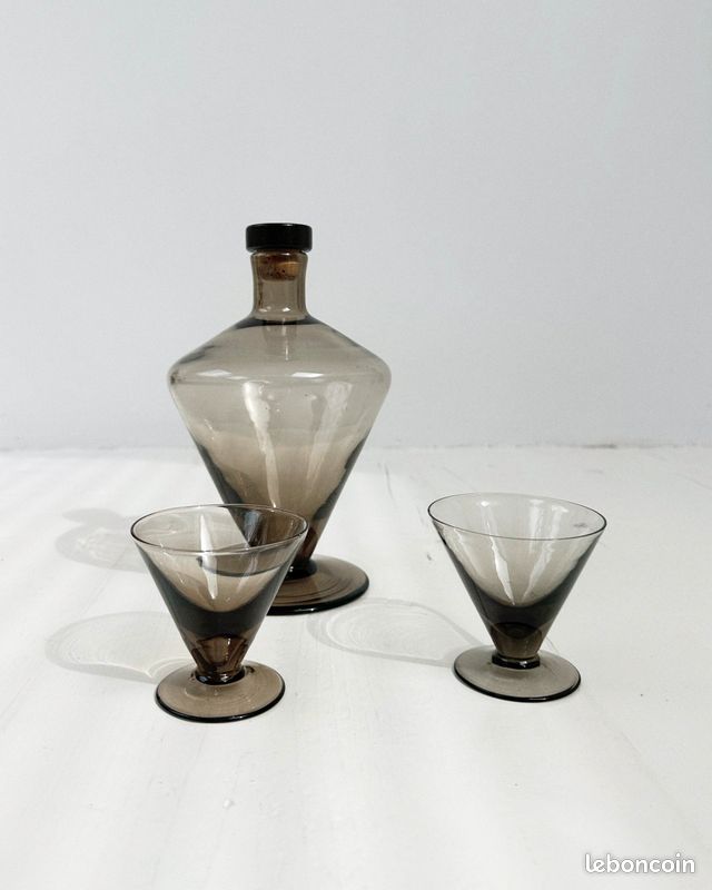 Set carafe et verres fumés vintage (image 5)