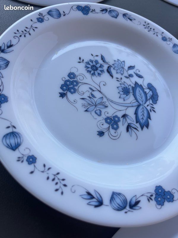Lot De 11 Assiettes à Dessert Arcopal Vintage - Motif Oignons Bleus, Made In France (1980)
