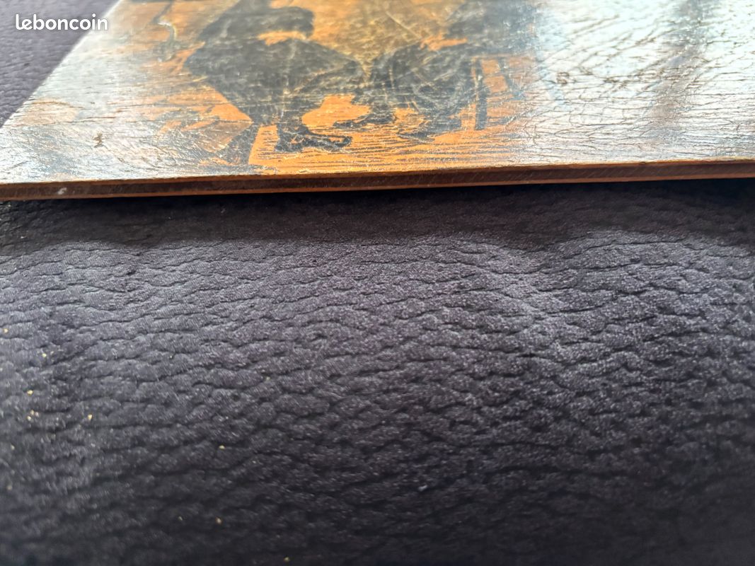 Peinture ancienne sur bois vernie – Ajaccio – scène d’intérieur – 18 × 24 cm (image 3)