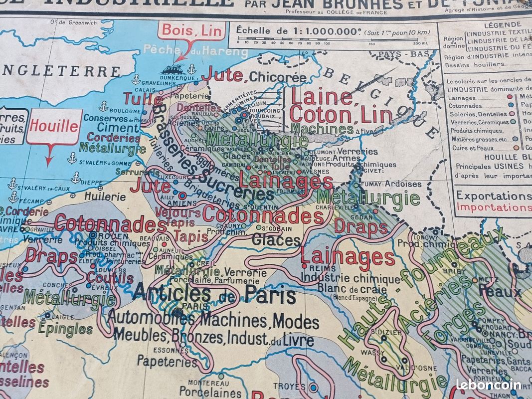 Ancienne grande carte scolaire affiche - France Industrielle et minérale - BRUNHES (image 4)