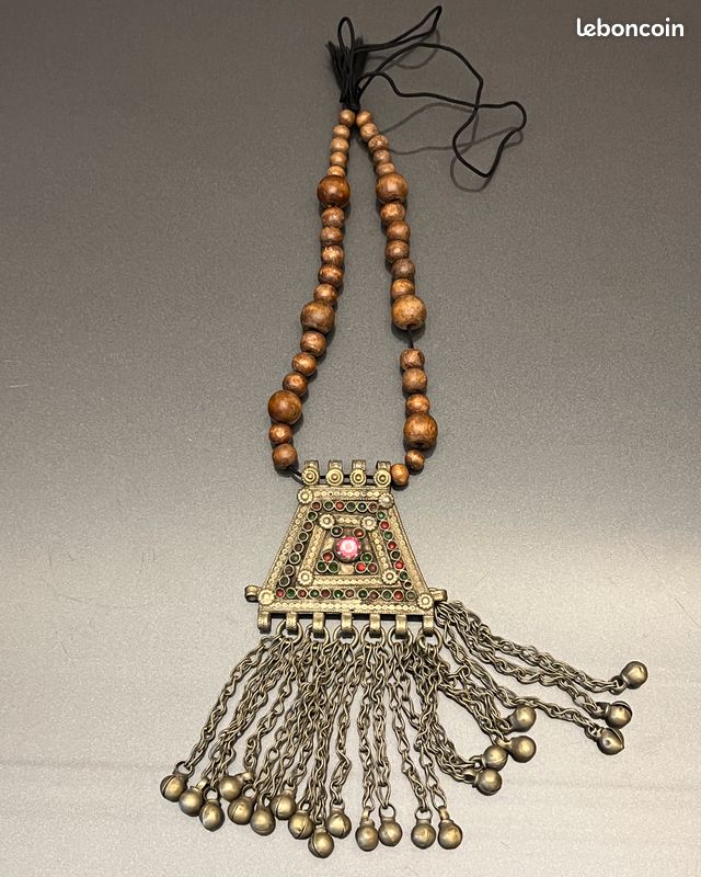 Collier Ethnique Vintage En Perles - Fait Main, Longueur ~43 Cm, Perles En Os, Couleur Jaune/orange