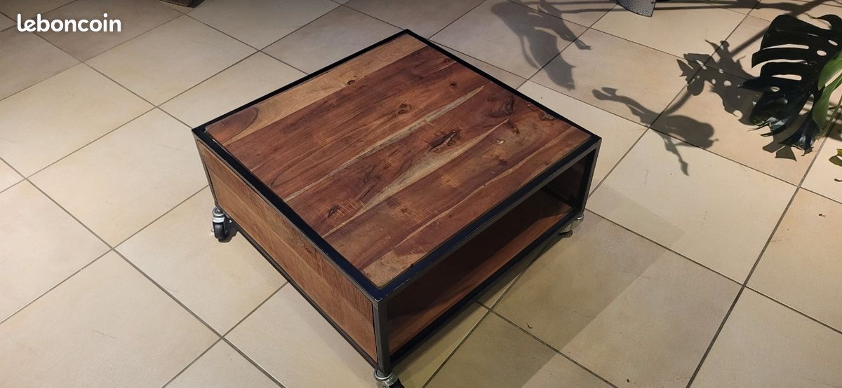 Table basse de salon bois metal style industriel (image 1)
