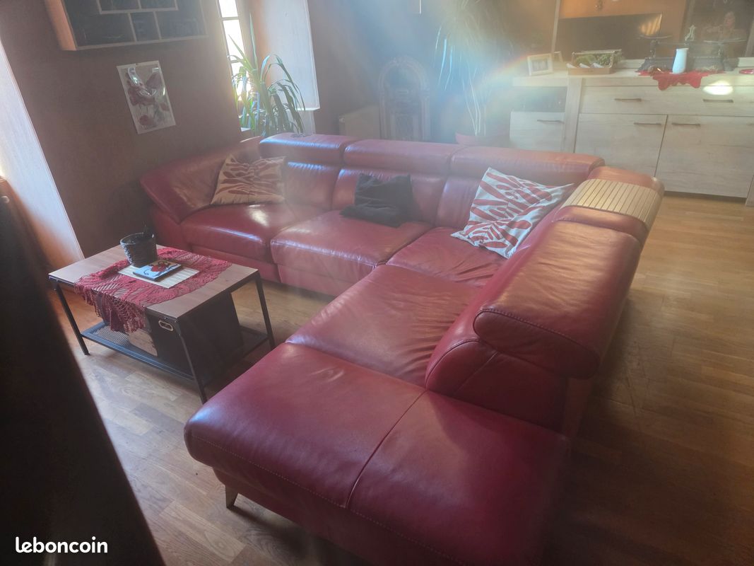 Canape d'angle cuir rouge relax (image 3)