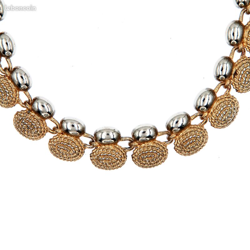 Collier Vintage Articulé Années 80 Métal Doré Avec émaux - Longueur 46 Cm