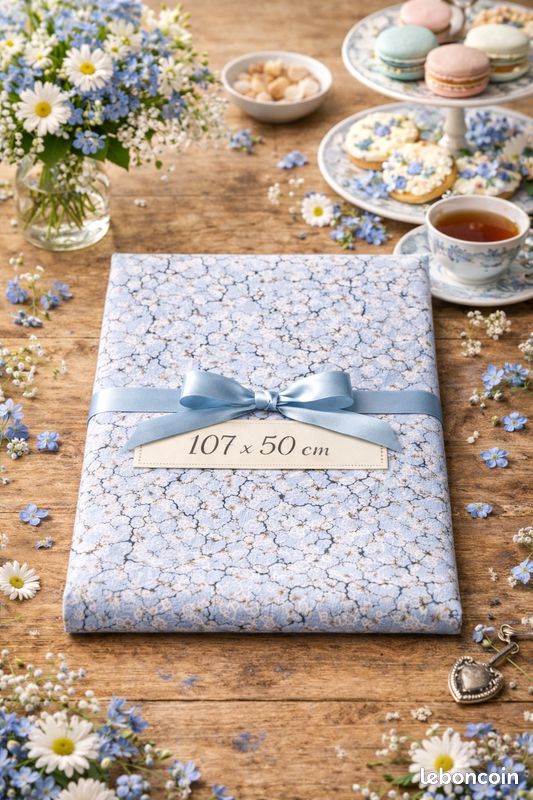 Tissu Japonais Sevenberry Fleurs Sakura - Coton, 45x54 Cm, Bleu Clair