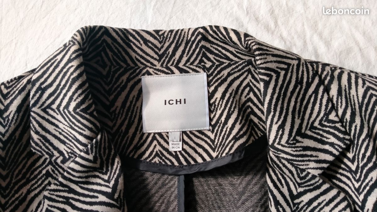 Veste Longue Ichi Chinoise Noire - Taille 38 - Laine Mélangée - Neuf Avec étiquettes
