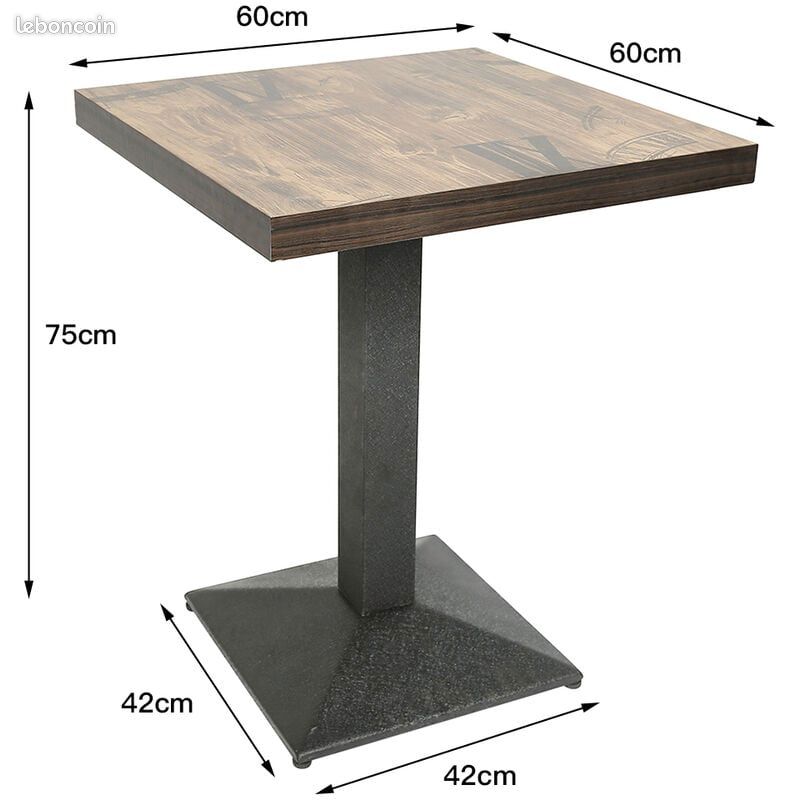 Table bistrot carré 60x60x75 cm - double face (noir/marron bois) (image 1)
