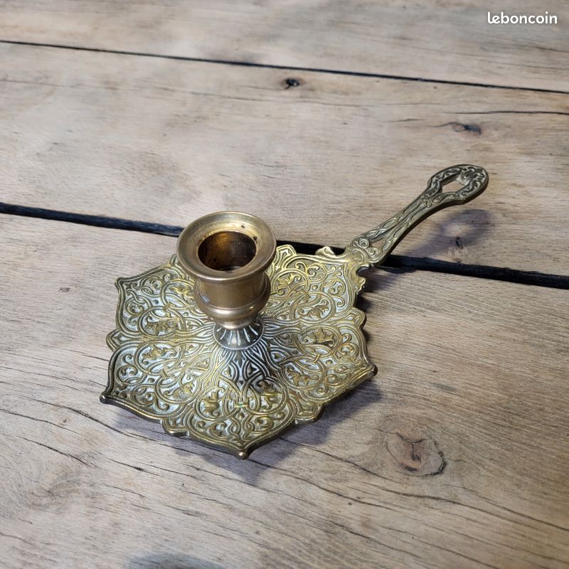 Bougeoir Rat De Cave En Bronze Ou Laiton – Doré, 5x10x21 Cm, Bon état