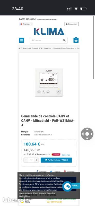 Commande de contrôle CAHV et QAHV - Mitsubishi - PAR-W31MAA-J (image 2)