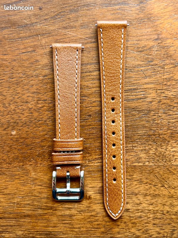 Lot De 3 Bracelets De Montre Cuir Vintage 18 Mm - Marron, Noir, Vert - France