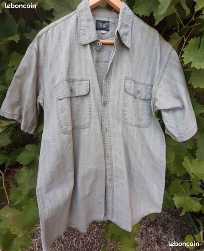 Chemise L coton kaki clair aspect jean (image 1)