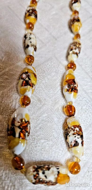 Collier Long En Pâte De Verre Murano – 116 Cm Multicolore – Perles Anciennes – Occasion – Style Sautoir
