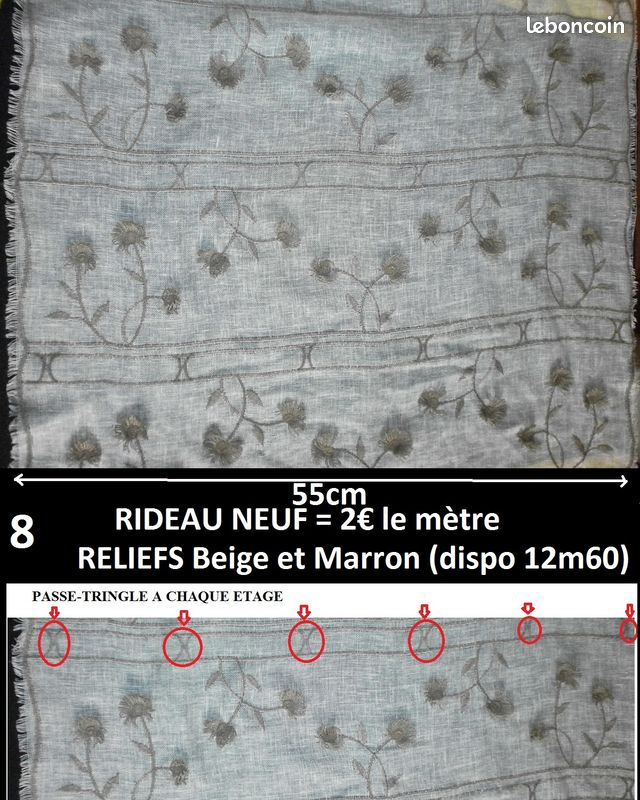 RIDEAUX et VOILAGES MODERNES NEUFS à 2 euros le mètre, Toutes largeurs, Gros métrages disponibles, ENVOI POSSIBLE (image 8)