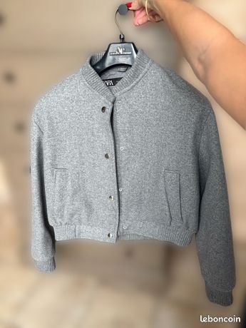 Veste Bouffante Zara Femme – Gris, Taille L, Soie, Neuve Sans étiquette