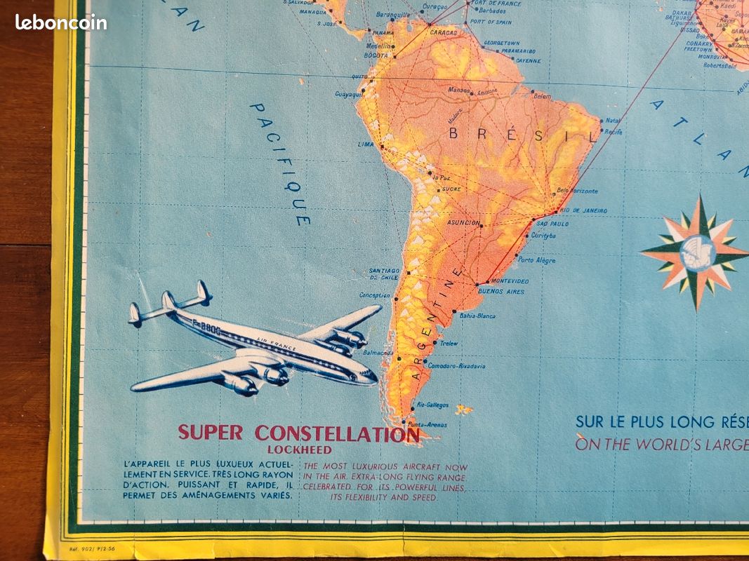 Affiche originale ancienne réseau aérien mondial AIR FRANCE 1956 (encadrement possible) (image 4)