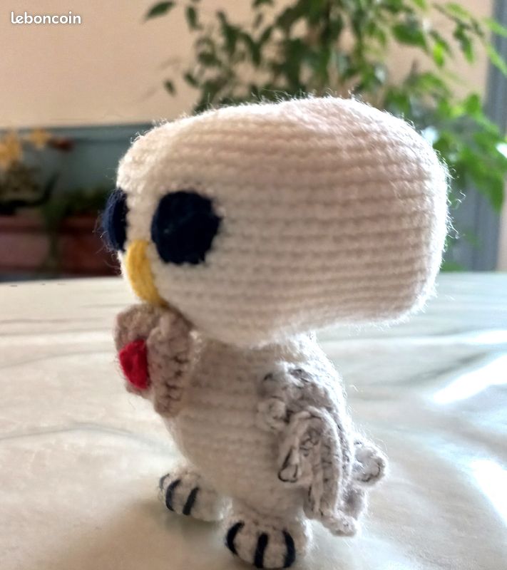 Amigurumi doudou Pop chouette Edwidge d'Harry Potter avec tête pivotante fait main au crochet (image 3)
