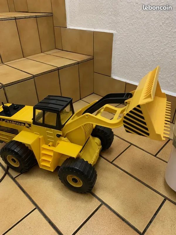 Tractopelle Bulldozer Joustra – 1959 – Engin Jouet Mécanique à Clé – Métal Jaune
