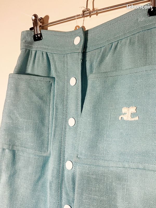 Jupe Courrèges Vintage 100% Laine Bleue - Taille 36 FR - Occasion Très Bon état