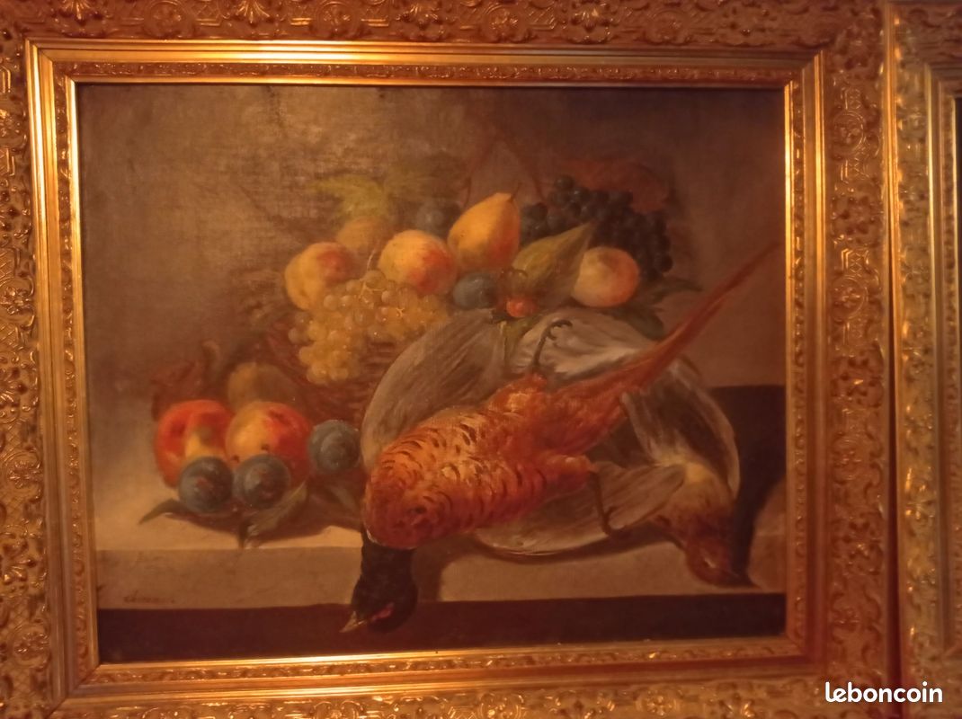 Paire tableau ancien reentoiler 'signer'dimension57-48 (image 2)