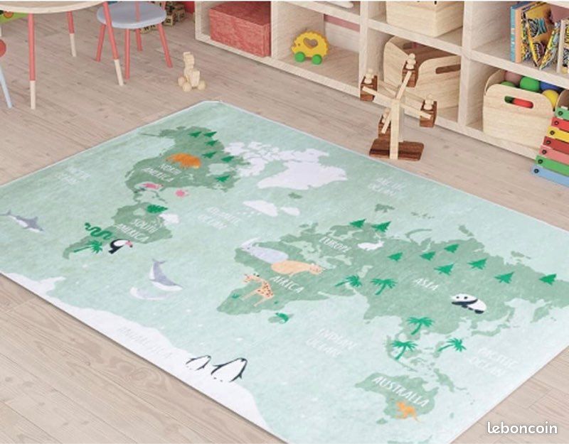 Mani Textile Tapis Carte du Monde Vert 100x150cm - neuf (image 2)