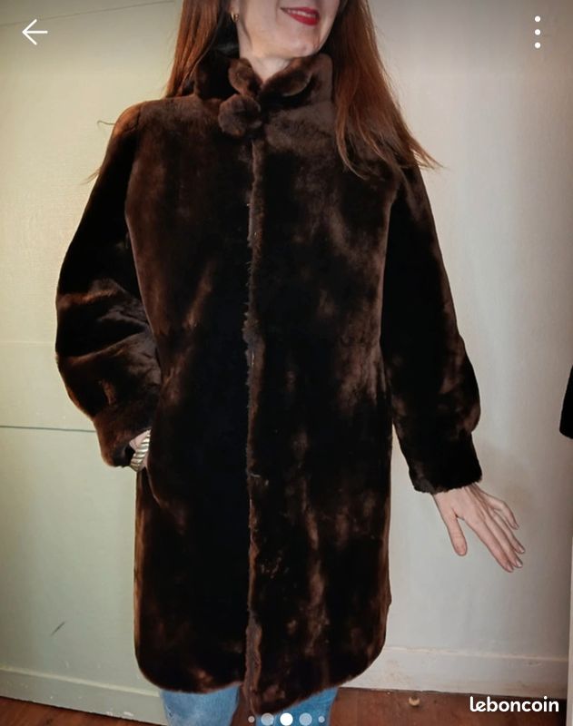 Manteau Fourrure Vintage Des Années 70 Pour Femme - Taille L, En Mouton, Longueur Longue, Couleur Marron, Style Western